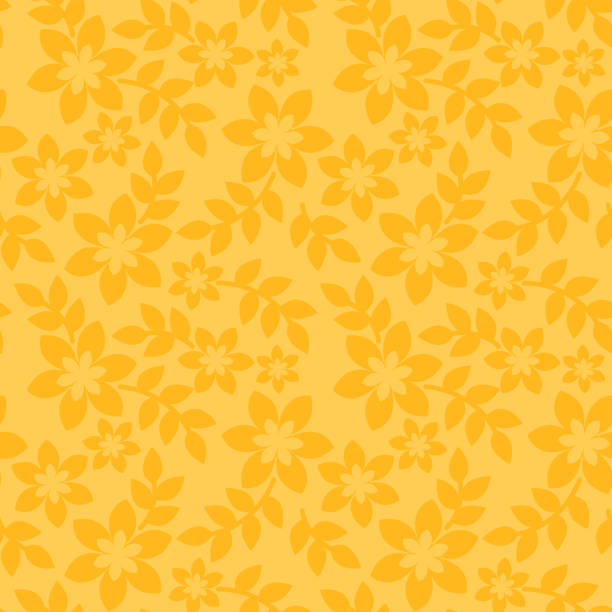 latar belakang kuning pola mulus bunga - musim semi ilustrasi stok