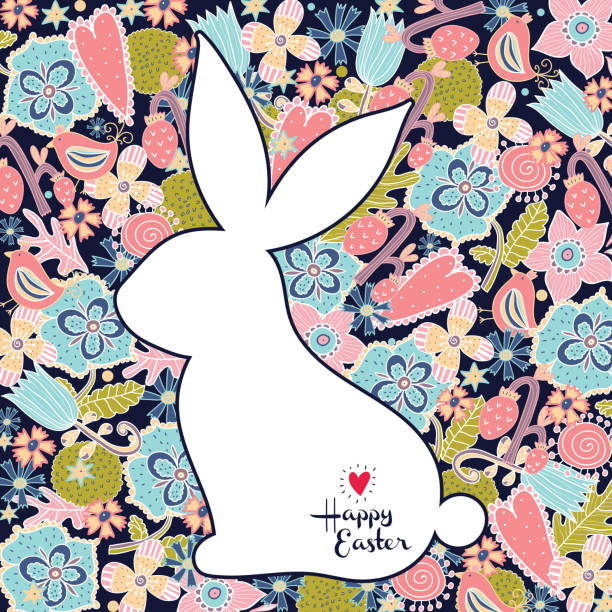Floral silhouette of an Easter Bunny. Cute vector illustration. Card. easter sunday stock illustrations