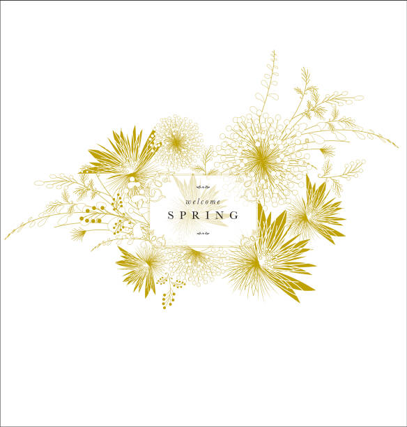 Floral spring ornament banner golden elegant text vector art illustration