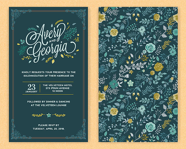 Floral Wedding Invitation Template A wedding invitation template adorned with floral elements. EPS 10 file, layered & grouped for easy editing. wedding invitation stock illustrations