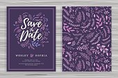 A wedding invitation template adorned with floral elements. EPS 10 file, layered & grouped for easy editing.