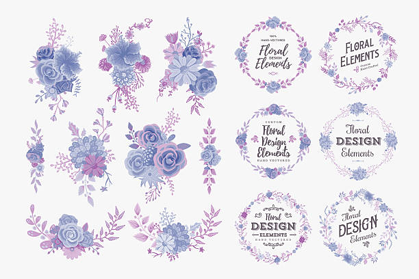 Floral Wreaths and Bouquets vector art illustration