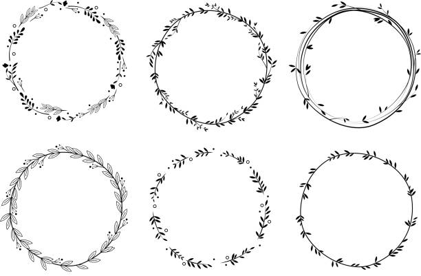 floral wreaths hand drawn floral wreaths set wreath stock illustrations