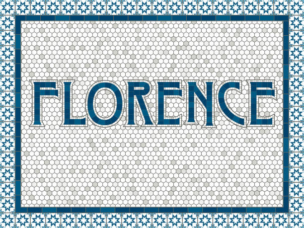 illustrazioni stock, clip art, cartoni animati e icone di tendenza di tipografia a mosaico vecchio stile di firenze - fiorentina