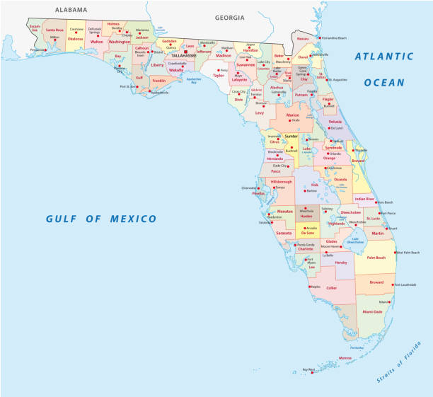 Florida administrative and political map Florida administrative and political vector map map of florida beaches stock illustrations