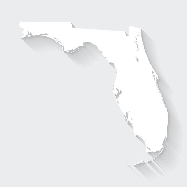Florida map with long shadow on blank background - Flat Design White map of Florida isolated on a gray background with a long shadow effect and in a flat design style. Vector Illustration (EPS10, well layered and grouped). Easy to edit, manipulate, resize or colorize. florida us state stock illustrations