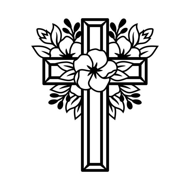 Flower Cross, Religious Symbol of Faith, Easter Floral Cross. Vector illustration Flower Cross, Religious Symbol of Faith, Easter Floral Cross, Vector illustration religious cross clipart stock illustrations