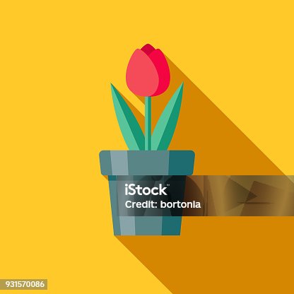 istock Flower Flat Design Gardening Icon with Side Shadow 931570086