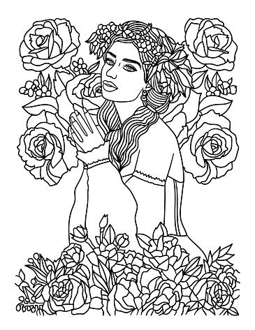 Flower Girl Coloring Page for Adults