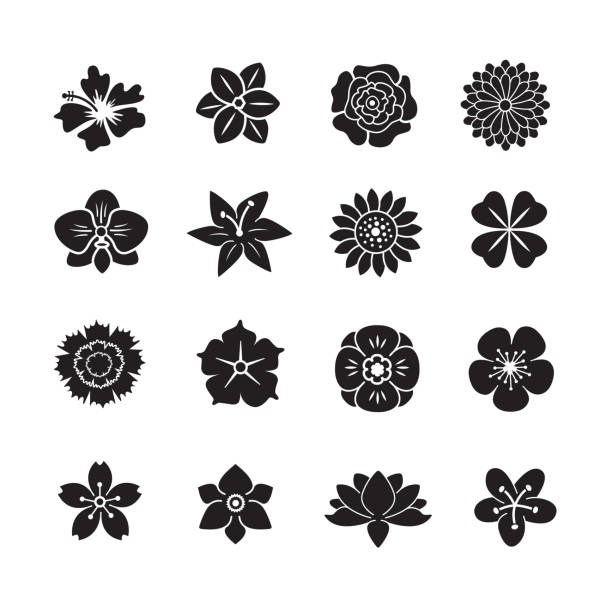 Flower icon set Flower icon set, set of 16 editable filled, Simple clearly defined shapes in one color. flower symbols stock illustrations