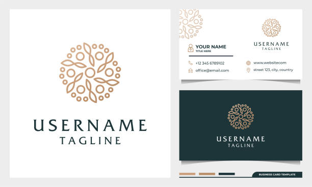 blume-logo-design, schönheit, mode, salon, spa, yoga-logo mit visitenkarte design-vorlage - papier blumen studio stock-grafiken, -clipart, -cartoons und -symbole