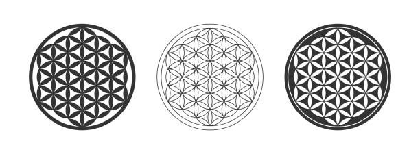 bildbanksillustrationer, clip art samt tecknat material och ikoner med flower of life symbol set. sacred geometry shape. overlapping circles grid. - flower of life sacred geometry