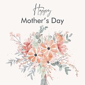 istock Flower vector Happy Mother’s day  greeting card. Spring floral patterns for post, card template design. Cute hand drawn bouquet decoration. Bloom watercolor  illustration 1391744234