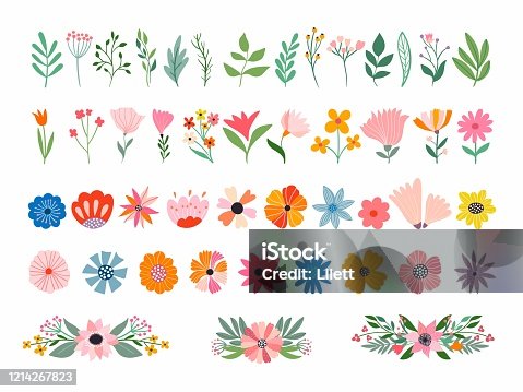istock Flowers and plants collection isolated on white 1214267823