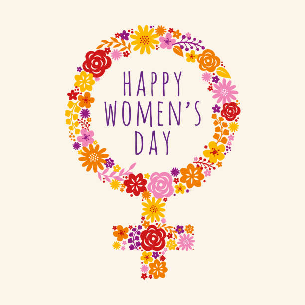 stockillustraties, clipart, cartoons en iconen met bloemen versierd vrouwelijke symbool voor de viering van de internationale dag van de womens. vectorillustratie. - womens day poster