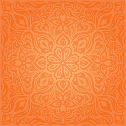 花橙復古風格七彩花卉曼荼羅壁紙背景向量圖形及更多互聯網圖片 Istock