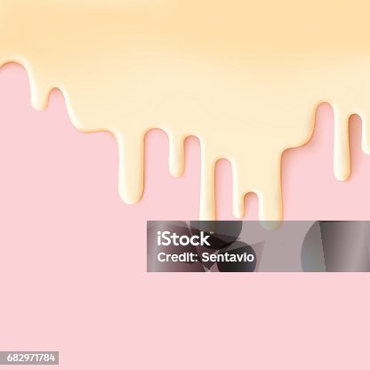 istock Flowing yellow glaze on pink texture sweet food vector background abstract.
Melt icing ice cream on surface. Editable - Easy change colors. 682971784