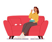 istock Flu and Viral Infection Sickness Concept. Diseased Woman Sneezing with Wipes around. Female Character Coughing, Sneeze 1317362464