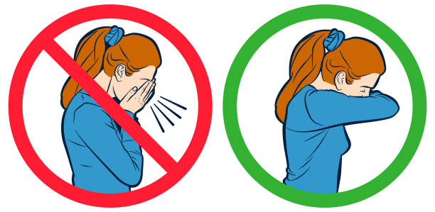 Flu Cough Vector Sign Vector illustration that warns that the sneeze should cover the arm instead of the hand pain clipart stock illustrations
