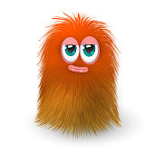 Fluffy isolated funny orange monster or alien on a white background
