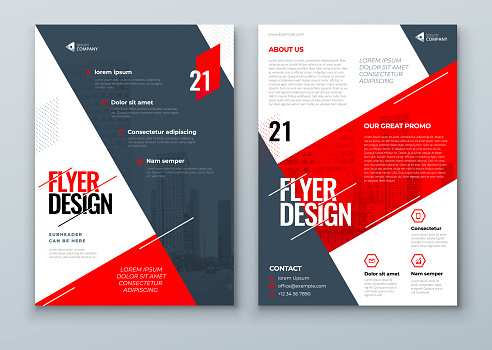 Flyer Design. Red Modern Flyer Background Design. Template Layout for Flyer. Concept with Dynamic Line Shapes. Vector Background.