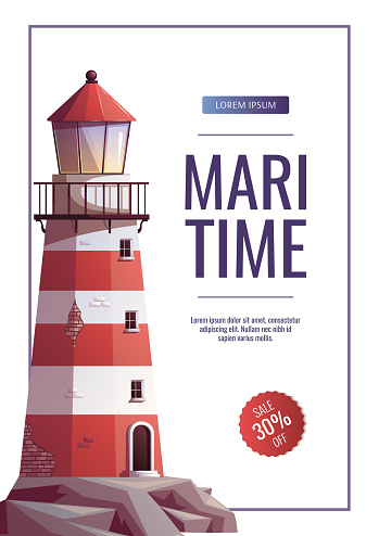 Flyer design with Lighthouse on the sea rock.