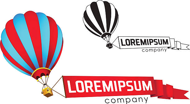 Flying balloon with a banner Flying balloon with a banner, vector icon hot air balloon stock illustrations