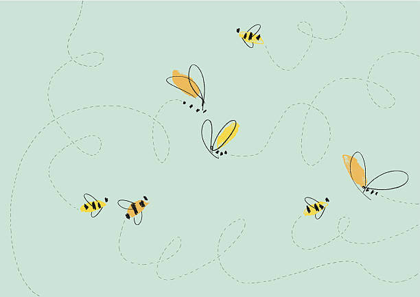 Flying Bees Illustration Flying Bees Illustration. EPS vector file. Hi res JPEG included. bee illustrations stock illustrations