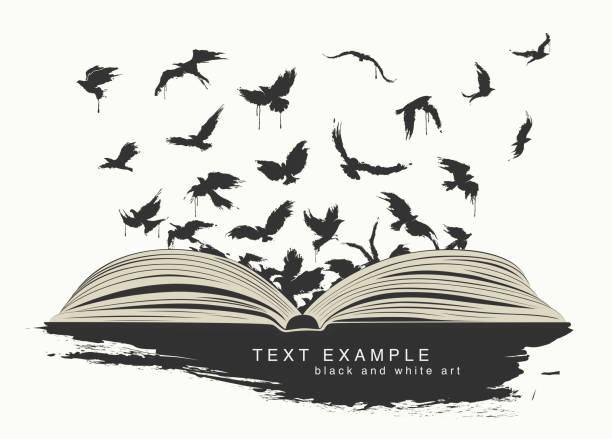 Flying birds from an open book painted in grunge style colors Flying birds from an open book painted in grunge style colors book silhouettes stock illustrations