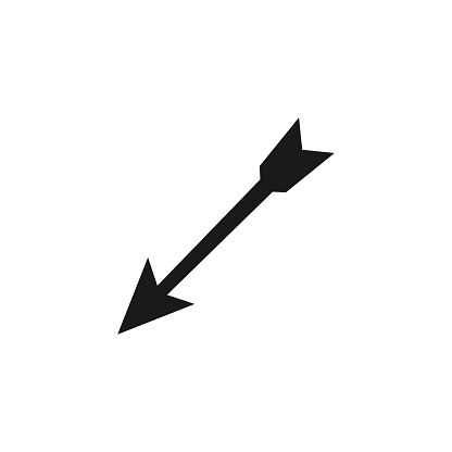 Flying bow arrow black icon. Vector isolated on white