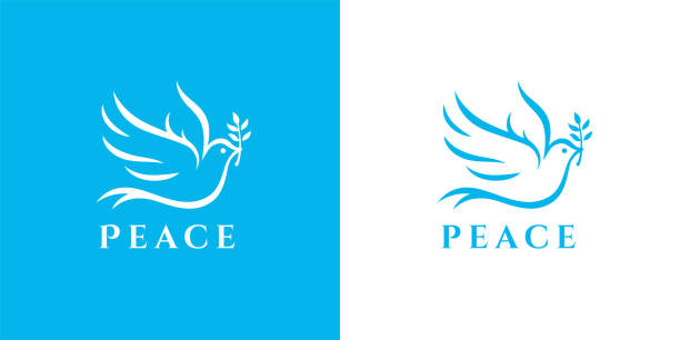 Flying dove icon peace symbol Flying peace dove with olive branch symbol. Spiritual purity sign. Peaceful christian charity icon. Vector illustration. symbols of peace stock illustrations