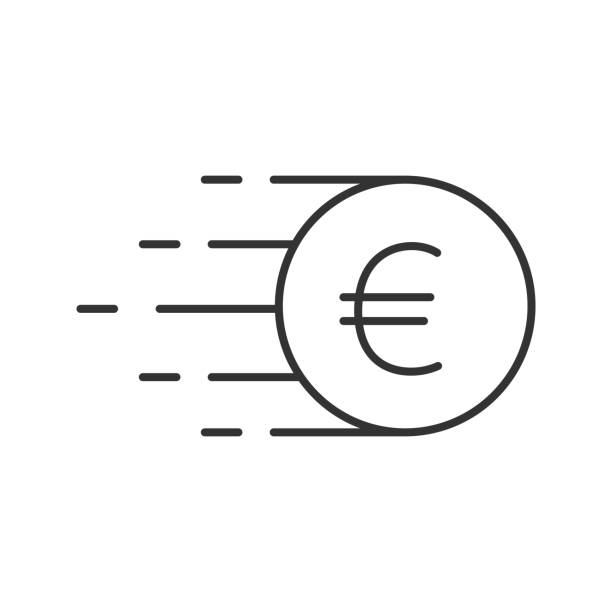 ilustrações de stock, clip art, desenhos animados e ícones de flying euro coin icon - notas euros voar