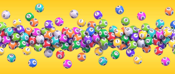 Flying lottery balls vector background Flying lottery balls. Lot of colorful bingo balls with numbers flying over yellow background. Realistic vector background winning lottery ticket stock illustrations