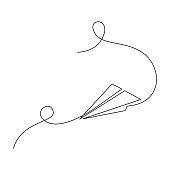 Flying Paper plane with in one continuous line drawing. Airplane in outline style. Message mail concept with editable stroke. Vector illustration.