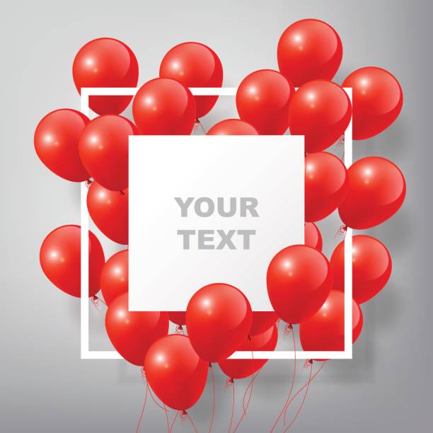 Flying Realistic Colorful Balloons, square white frame, celebrate concept Flying Realistic Glossy Red Balloons with square white blank and frame, celebrate concept on white background, vector illustration balloon borders stock illustrations