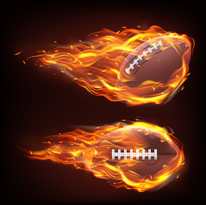 Flying rugby ball in fire