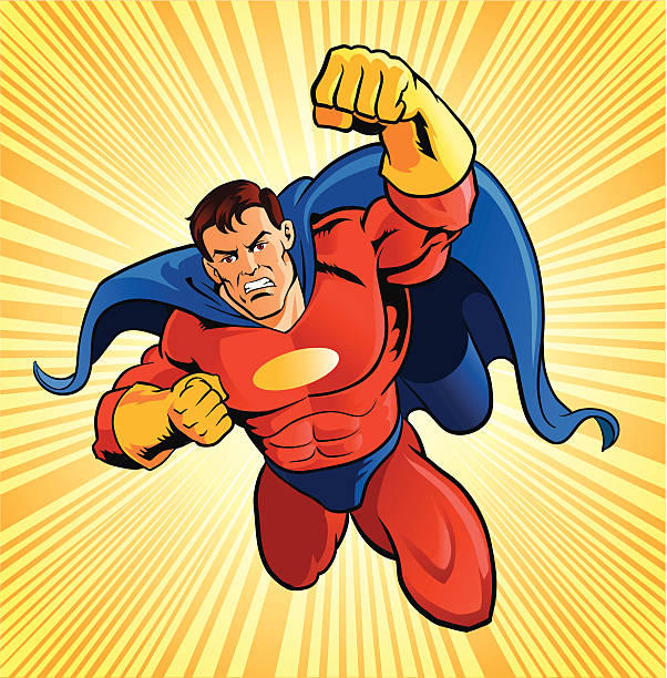 stockillustraties, clipart, cartoons en iconen met flying super hero - alleen volwassenen
