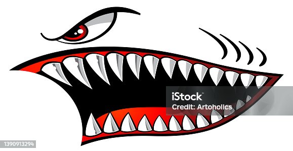 istock Flying Tigers Shark Jaws Car Decal Car Sticker Vector Art Graphic 1390913294