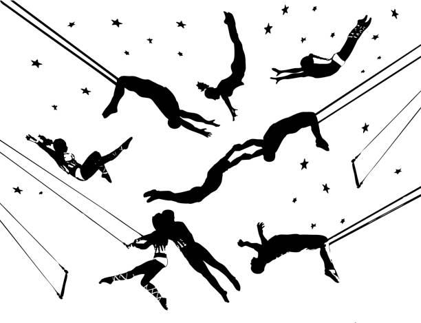Flying trapeze circus acrobats  gymnastic silhouette stock illustrations