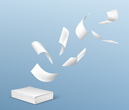 Flying White Paper Sheets From Stack Of Documents Stock Illustration