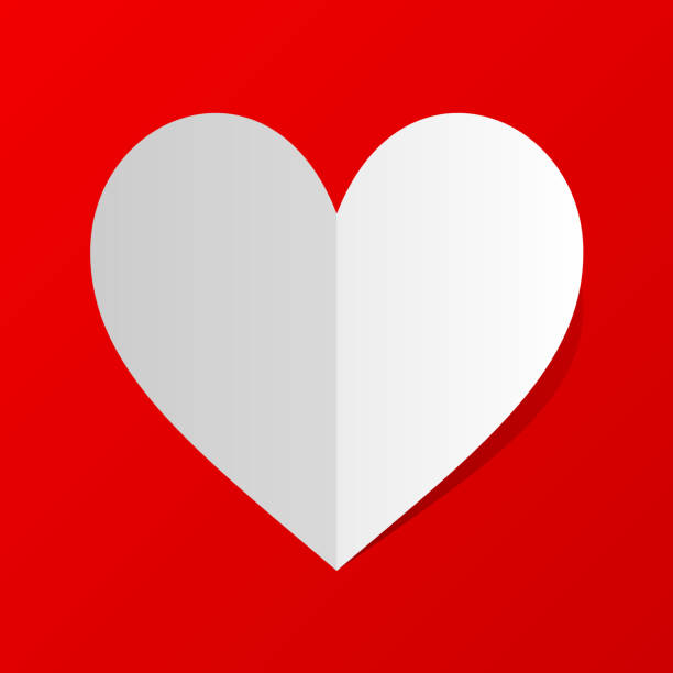 ilustrações de stock, clip art, desenhos animados e ícones de folded white paper heart icon with shadow on red background. minimal flat red love symbol. - friends color background