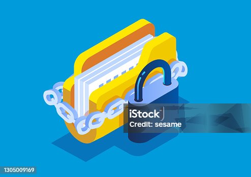 istock Folder data security, data protection, file security and access permissions, personal privacy information concept 1305009169