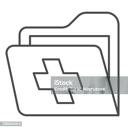 istock Folder with medical cross thin line icon, medicine concept, patient medical record sign on white background, Health Record Folder icon in outline style for mobile and web design. Vector graphics. 1282614343