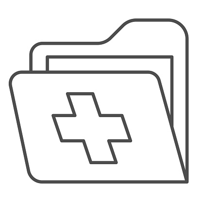 Folder with medical cross thin line icon, medicine concept, patient medical record sign on white background, Health Record Folder icon in outline style for mobile and web design. Vector graphics