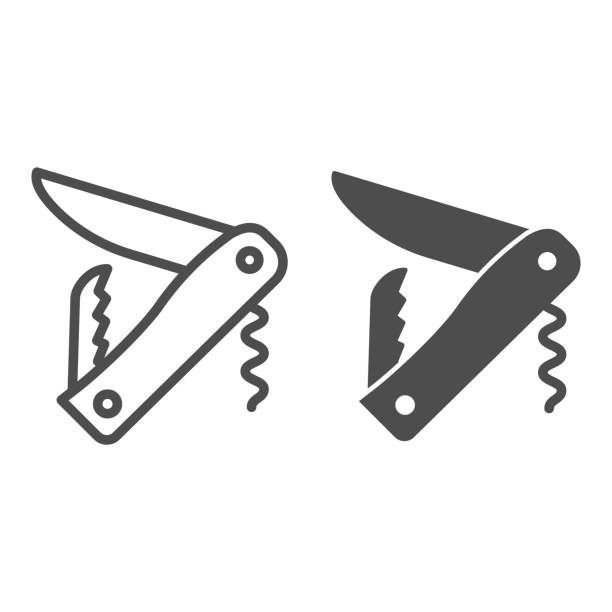 Folding knife with corkscrew line and solid icon, picnic concept, Multi penknife sign on white background, Folding army knife icon in outline style for mobile concept and web design. Vector graphics. Folding knife with corkscrew line and solid icon, picnic concept, Multi penknife sign on white background, Folding army knife icon in outline style for mobile concept and web design. Vector graphics screwdriver drink stock illustrations