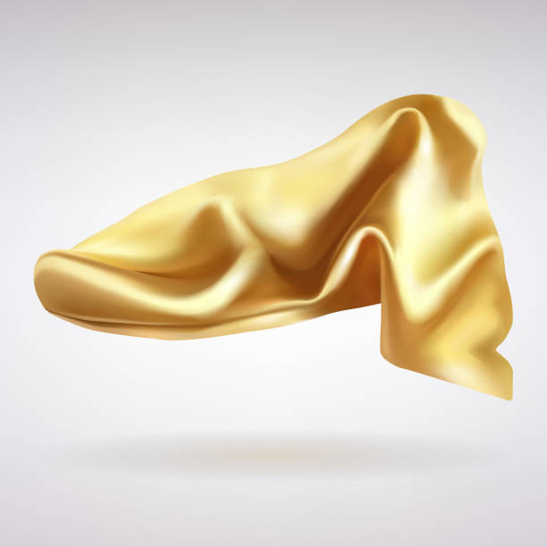 Folds of Gold Satin Fabric folds of golden satin fabric fluttering in the wind on a light background flowing cape stock illustrations