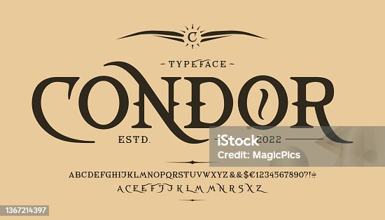 istock Font Condor. Vintage design. Old label, logo 1367214397
