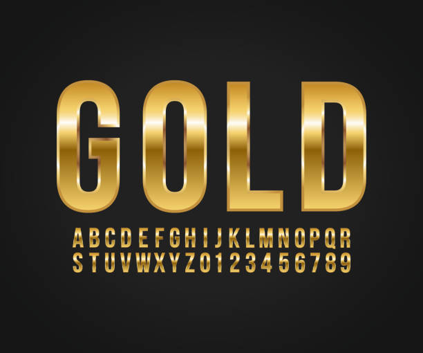 Font gold effect vector Font gold effect in vector format gold metal stock illustrations