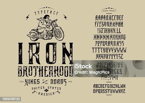 istock Font Iron Brotherhood Craft retro vintage typeface 1305518733