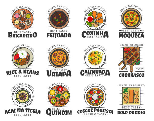 고립된 브라질 요리의 음식과 디저트 - 식사 음식 stock illustrations